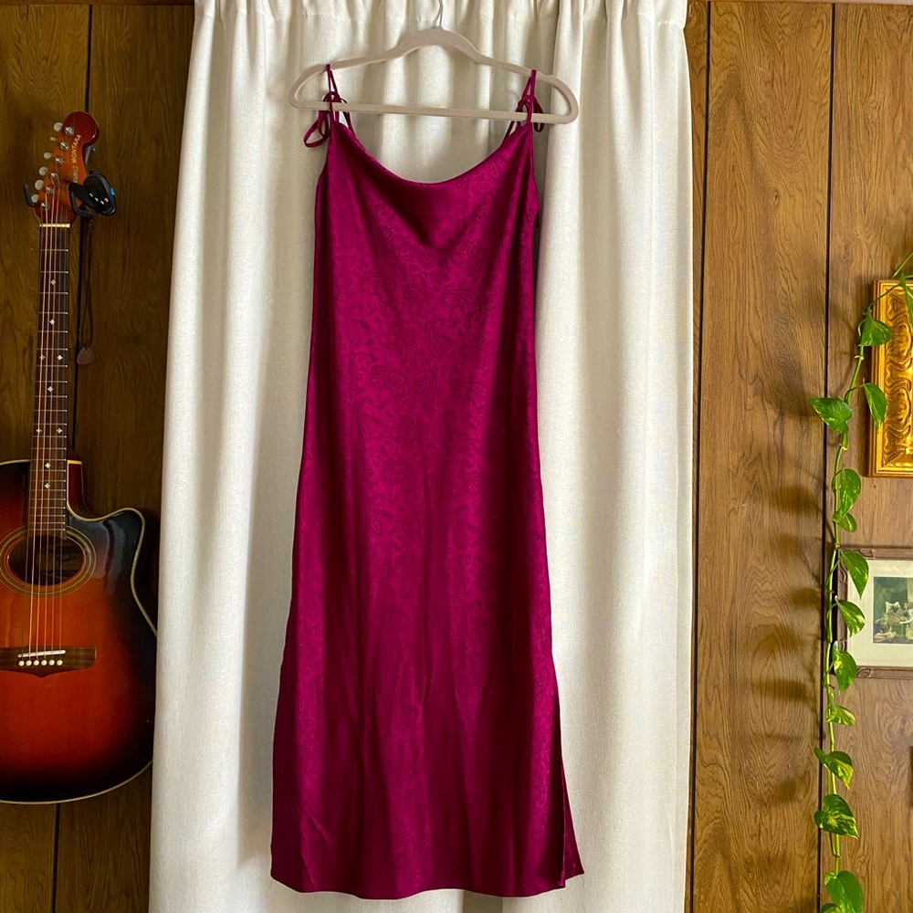 Forever 21 burgundy maroon midi slip dress adjustable straps draped cowl neck